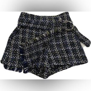 Bershka Black and White Tweed High-Waisted Shorts